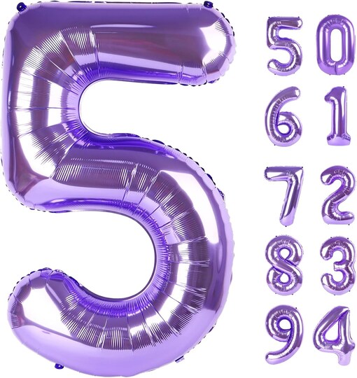 Purple 5 Balloon – 40 Inch Number Balloon for 5th Birthday Party Decorations & Purple-Themed Celebrations (Purple)